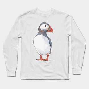 Little puffin friend - illustration in pen and watercolors Long Sleeve T-Shirt